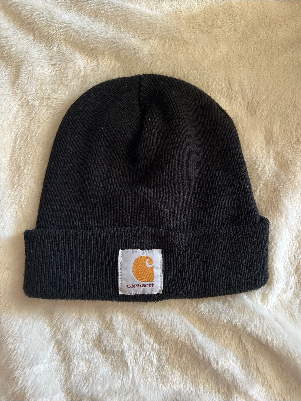 Carhartt black knit beanie unisex adult one size classic logo patch